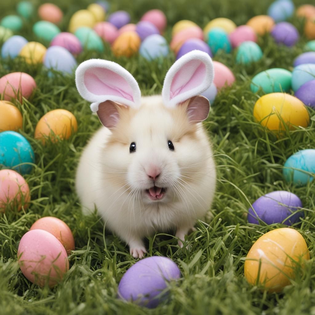 Hamster Celebrates Easter as a Little Bunny