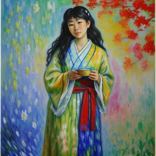 Asian Beauty in Robe: Expressionist Impasto Painting