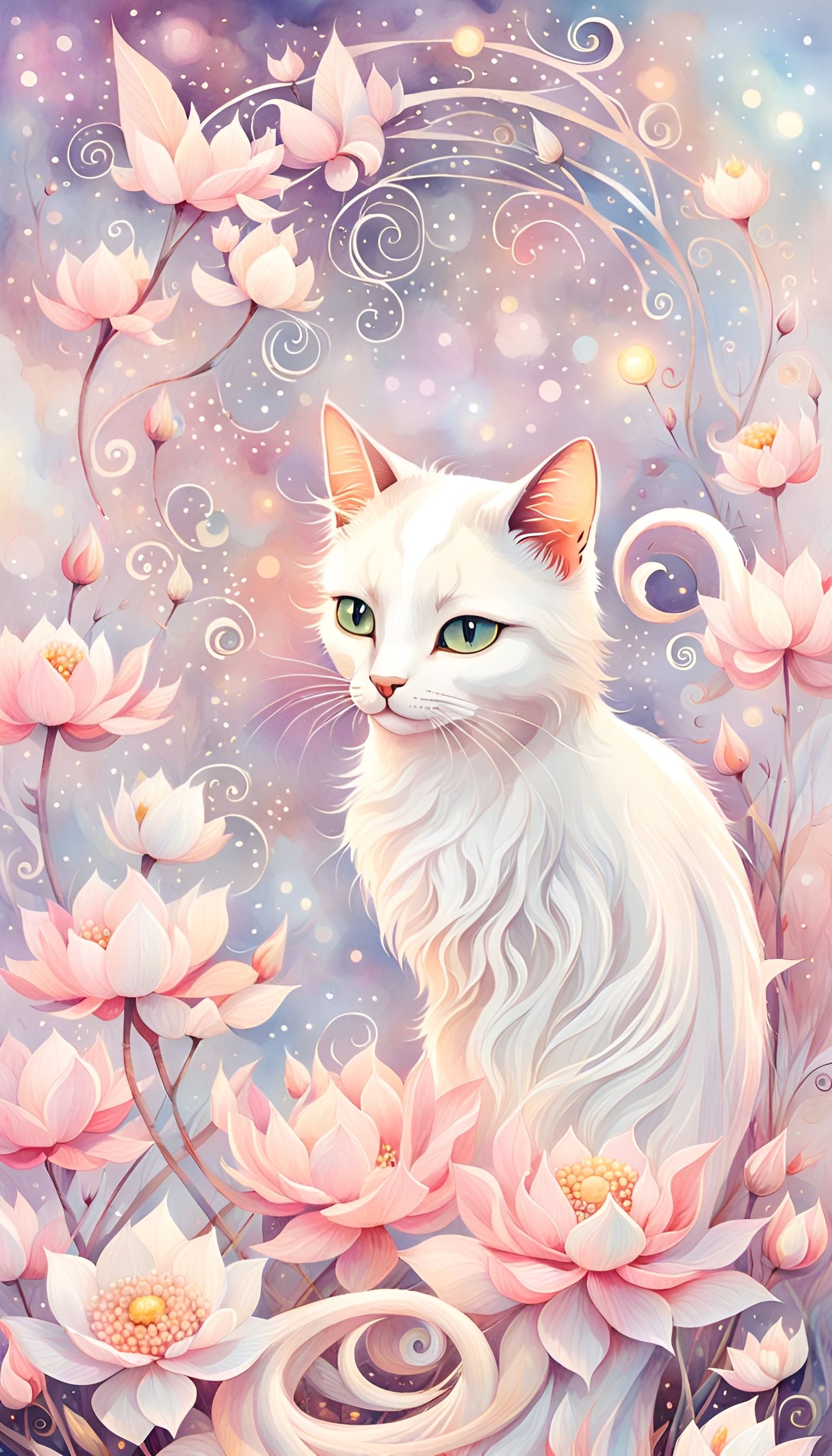 Ethereal Iridescent Cat in Light Pastel Watercolor