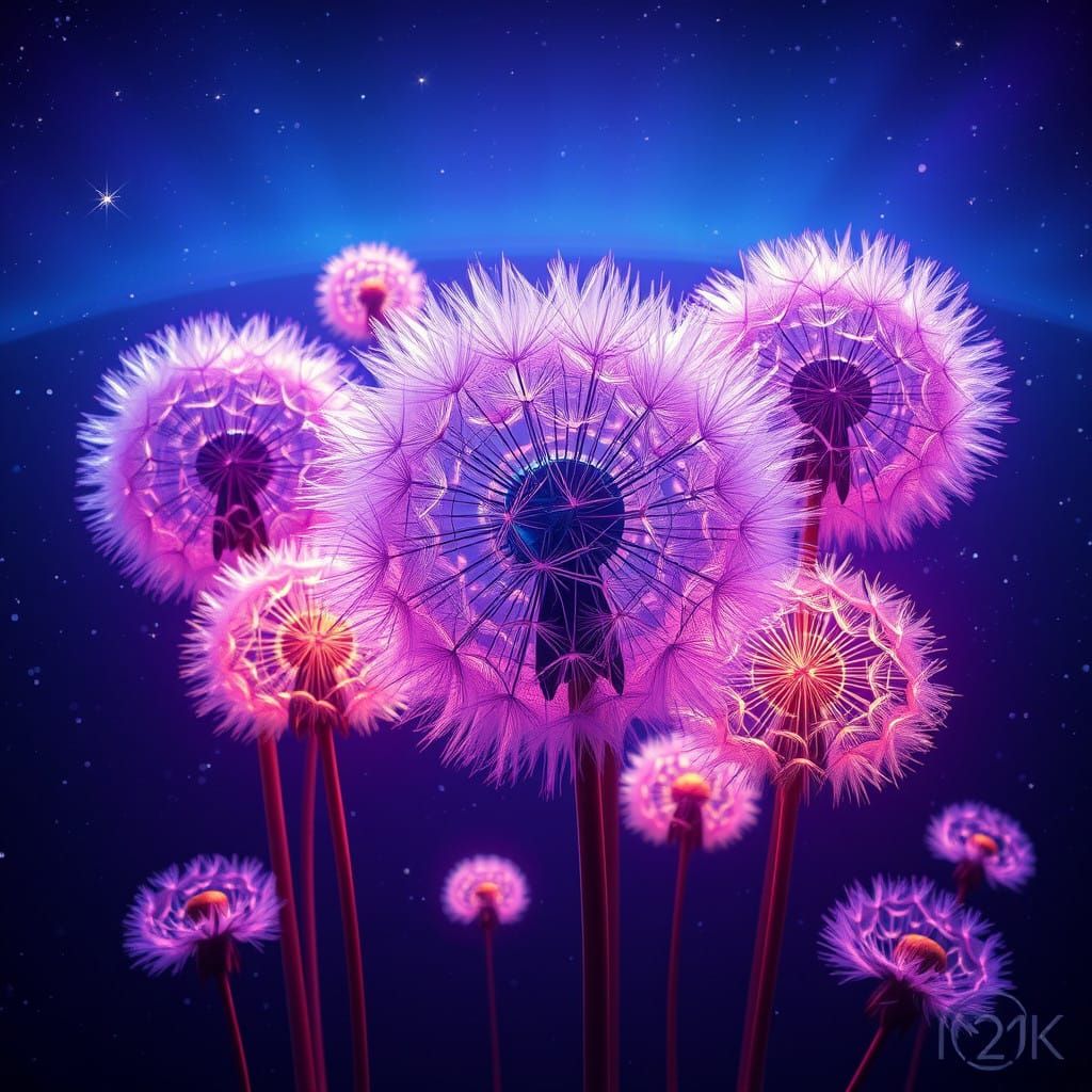 Cosmic Dandelion Planets in Vibrant, Iridescent Hues