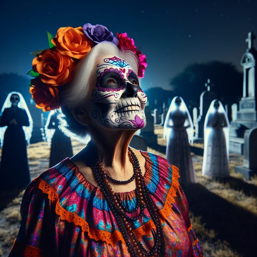 Hispanic Woman Celebrates Day of the Dead in Traditional Sug...