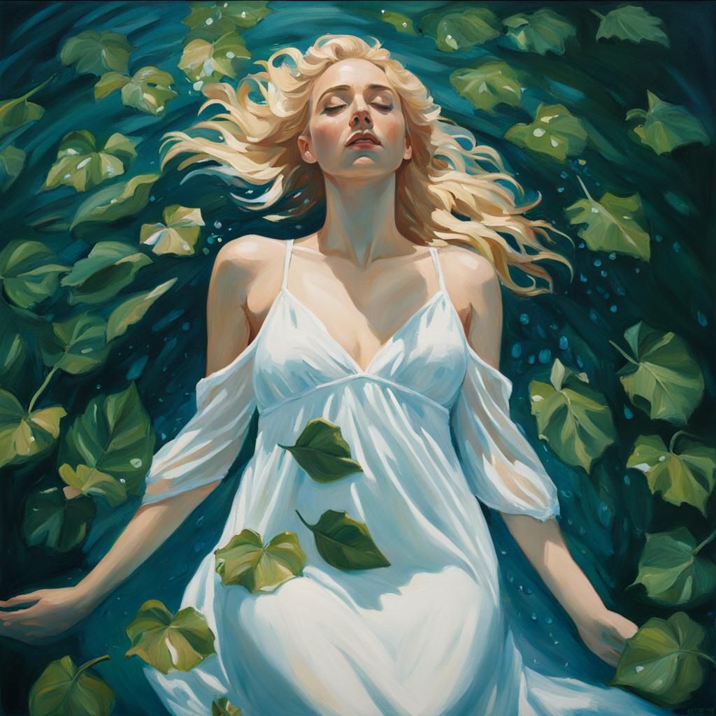 Woman Floating in Water: Impressionist Acrylic Painting