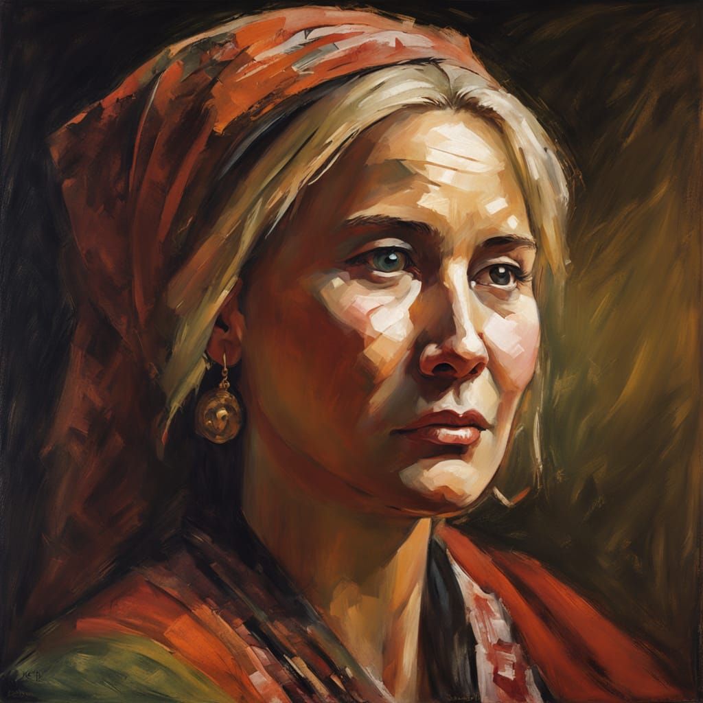 Udmurt Woman Portrait in Impressionist Oil Painting