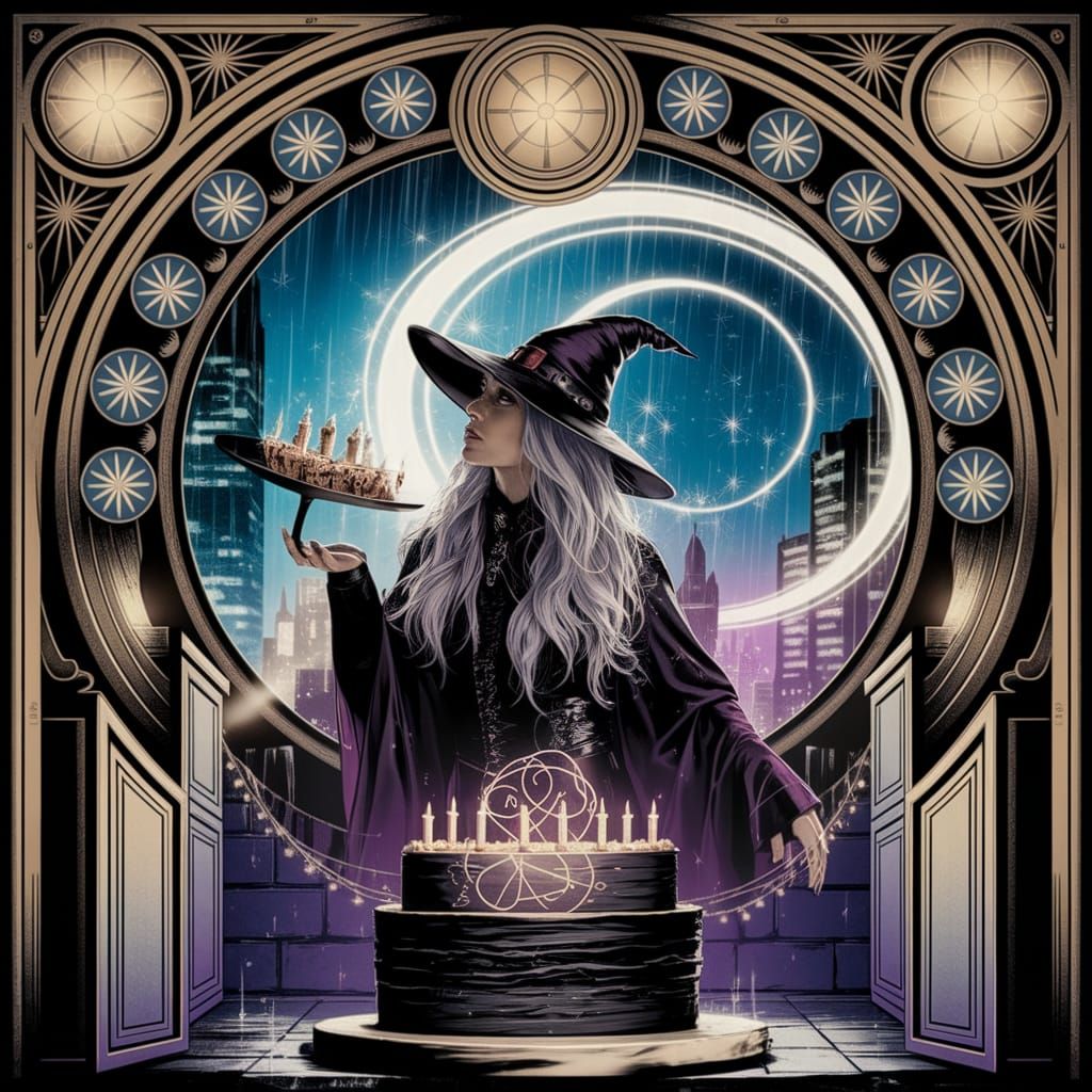 Modern Witch at Spooky Rooftop Birthday Party