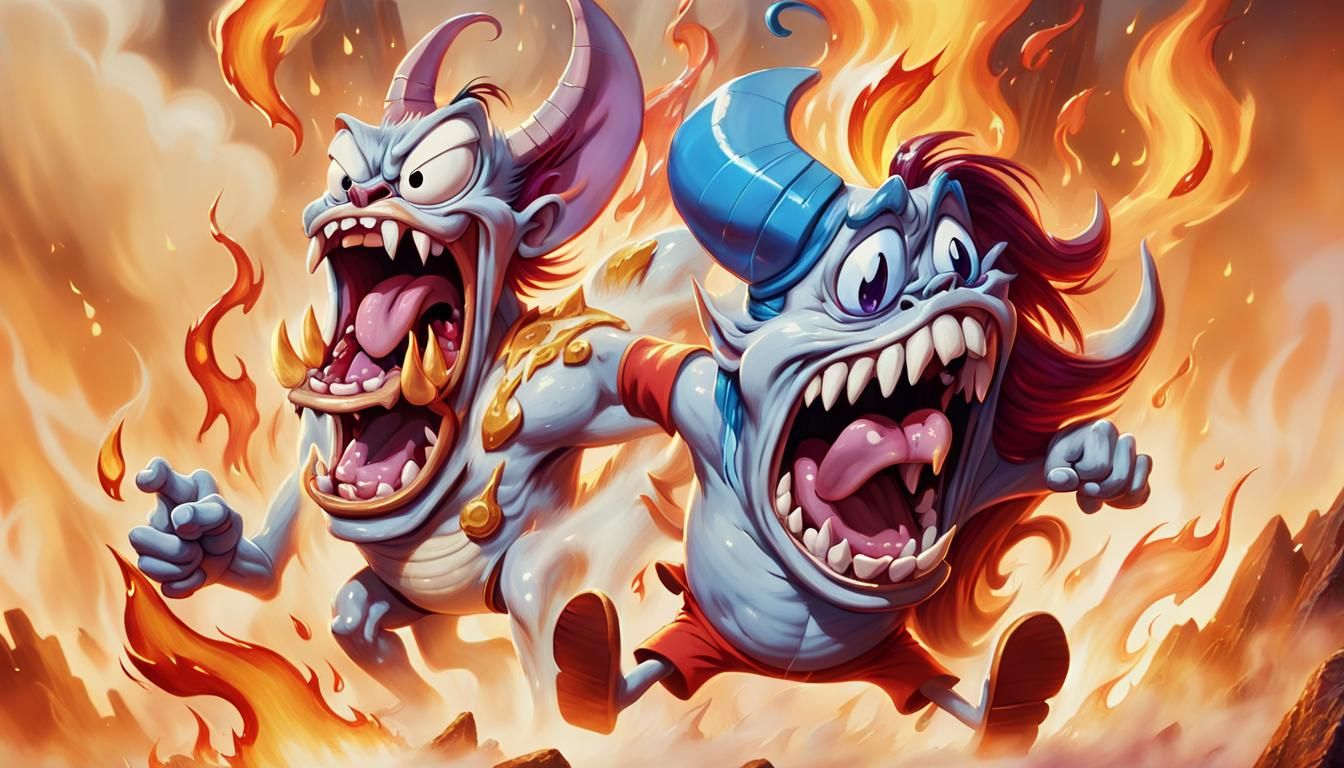 Ren and Stimpy as a Hyper-Realistic Pop Art Band