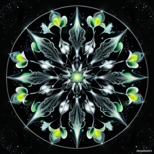 Bioluminescent Fractal Plants in Galactic Night Sky