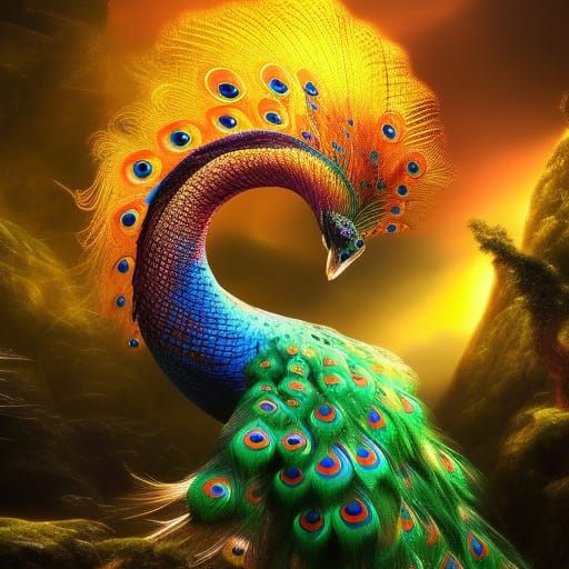 Dragon Peacock in Digital Art Style