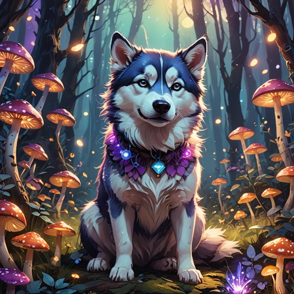 Magical Husky in Mystical Forest Concept Art