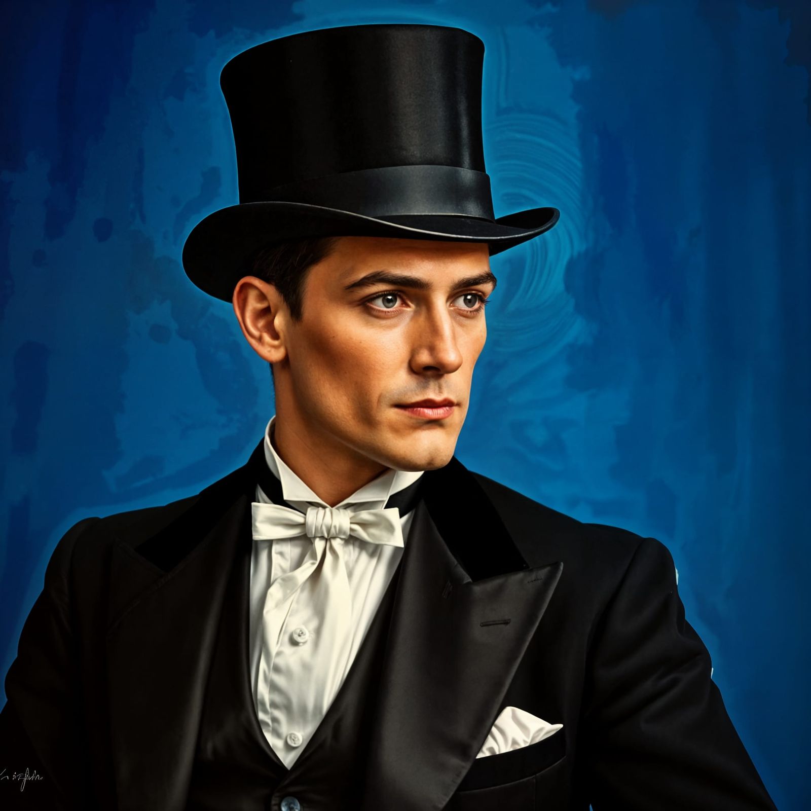 Elegant 1920s Gentleman Portrait on Blue