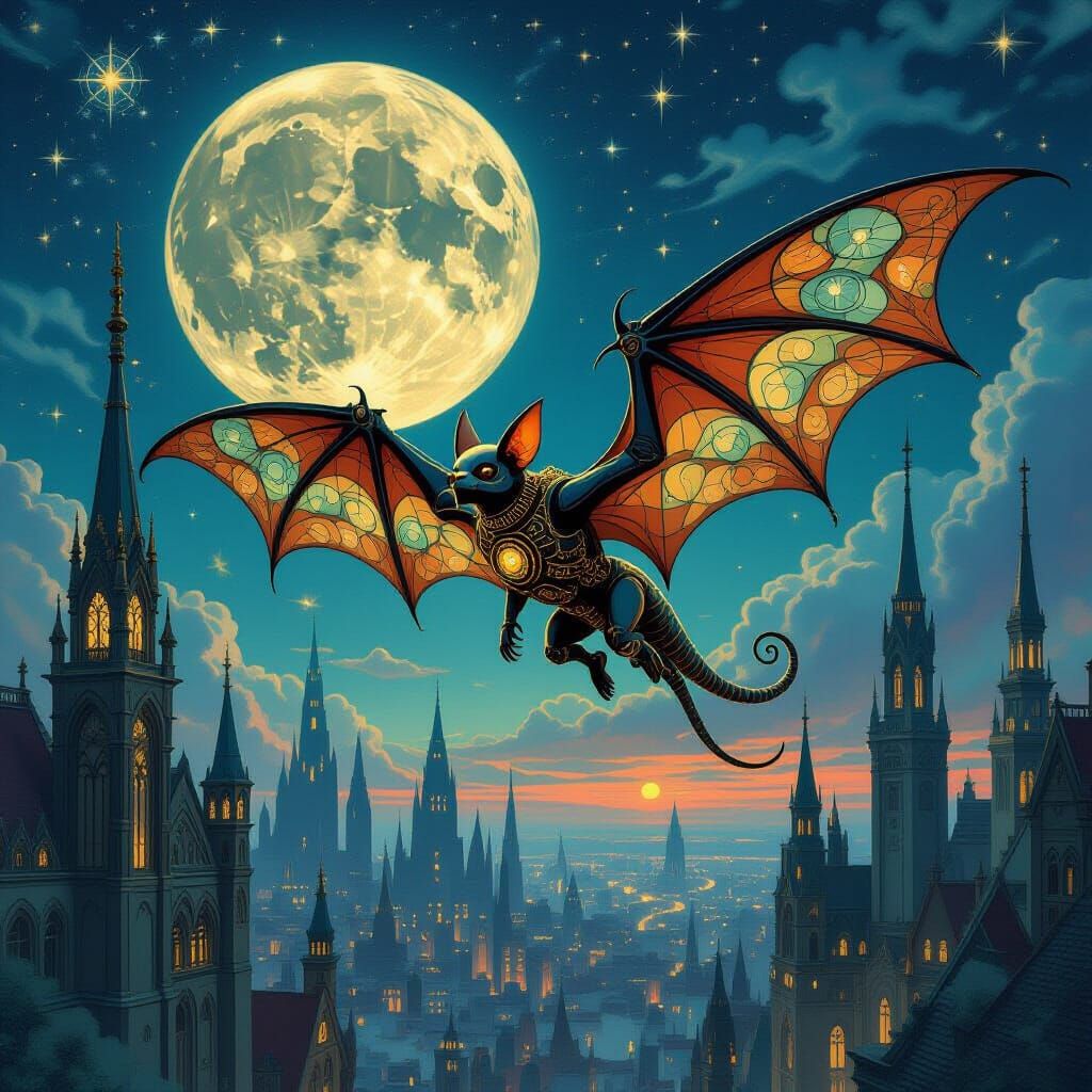 Victorian Mechanical Bat in Art Nouveau Style