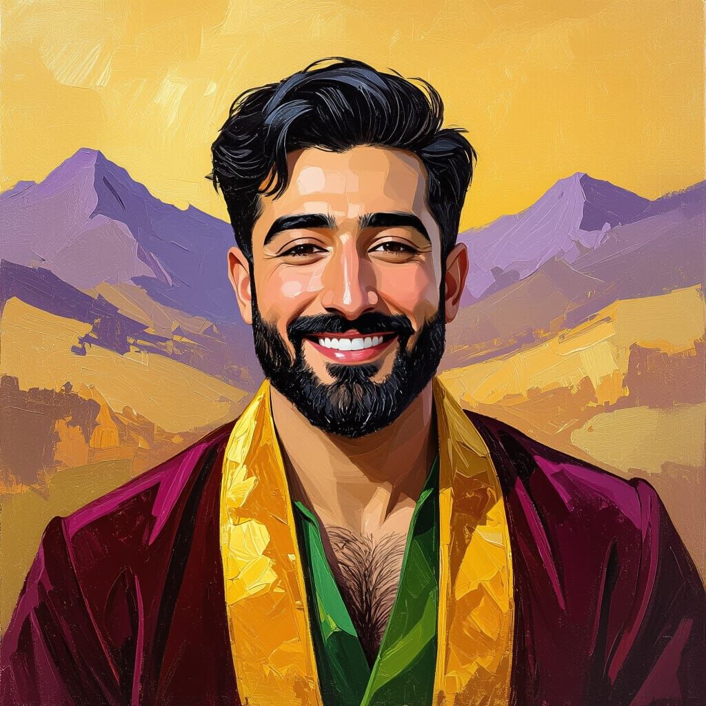 Impressionist Portrait of Man in Burgundy Velvet Robe