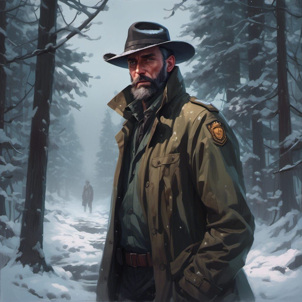 Confused Sheriff in Blizzard, Digital Art Portrait