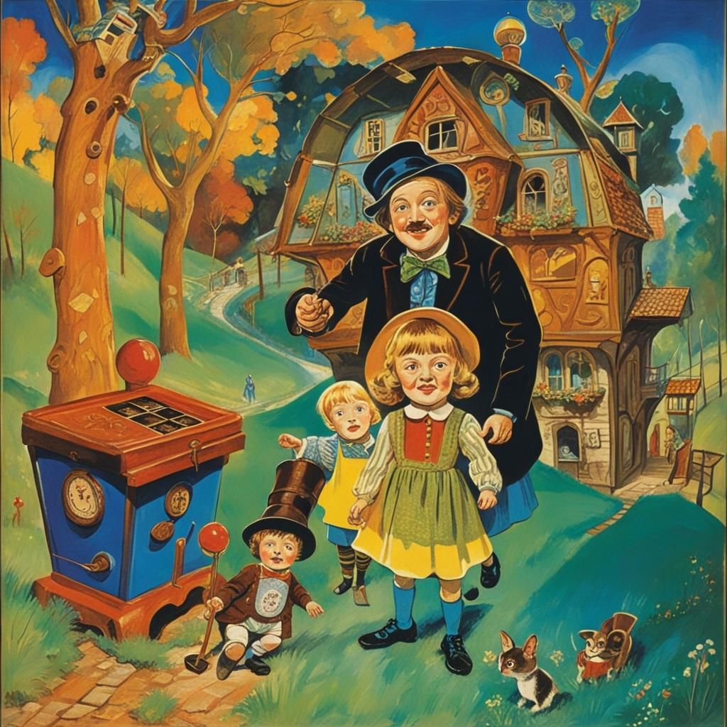 Hansel and Gretel in Surreal Chocolate Factory