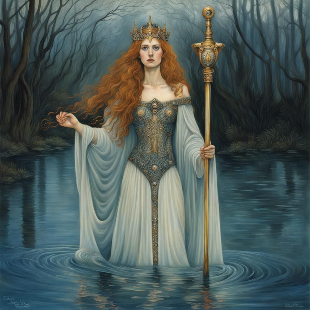 Lady of the Lake with Excalibur, Klimt Style