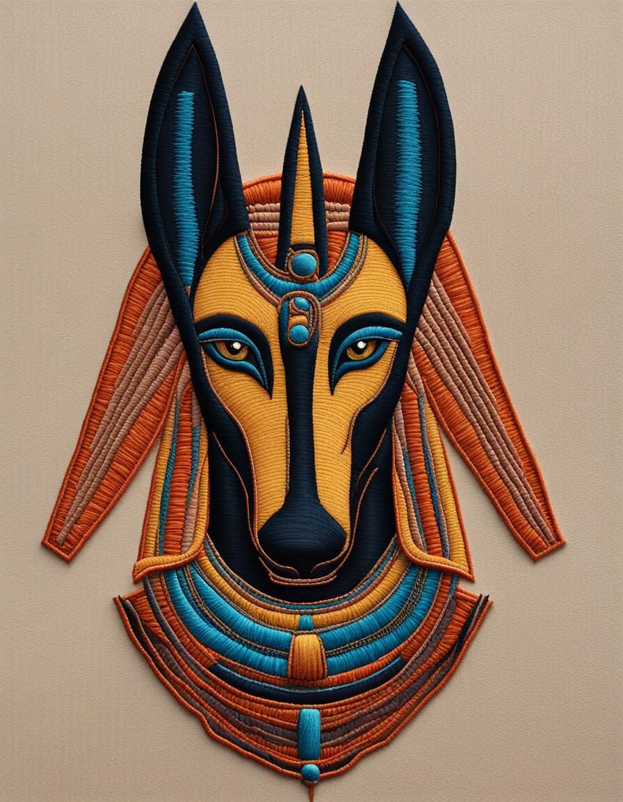 Abstract Anubis Embroidery with Complementary Colors