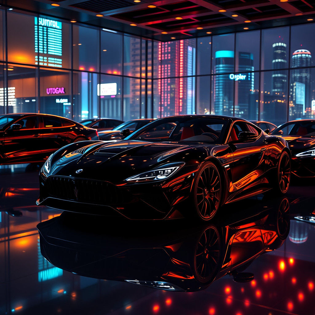 Luxury Car Showroom at Night: A Digital Matte Painting