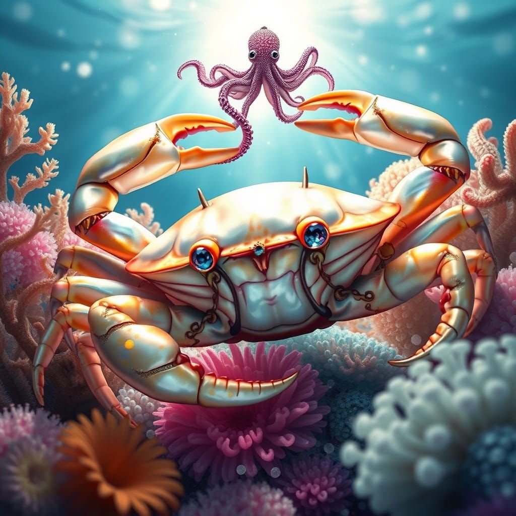 Regal Howie the Crab in a Dreamlike Oceanic Paradise