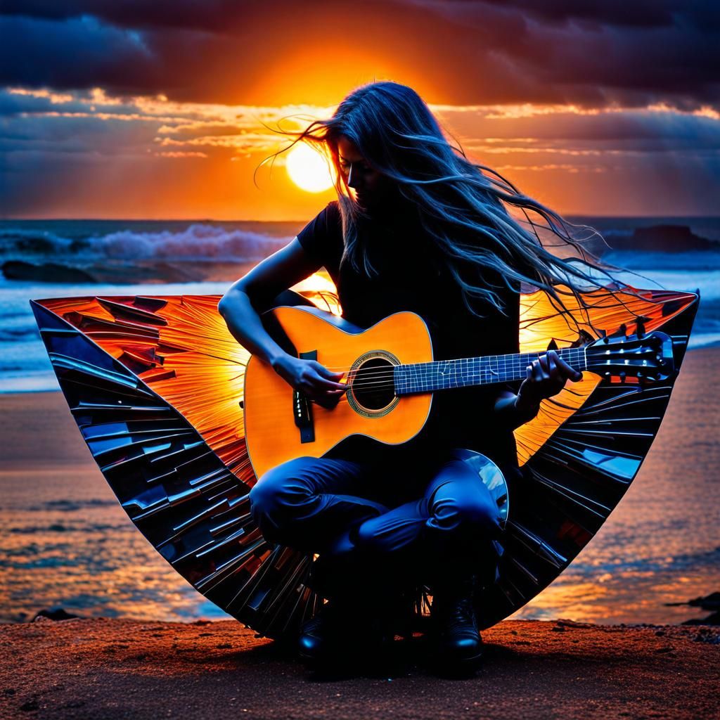 Surreal Fragmented Sculpture of Woman at Sunset