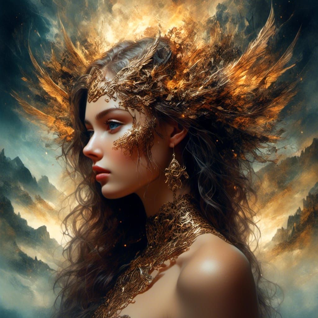 Double Exposure: Woman, Dragon, and City Under Stars