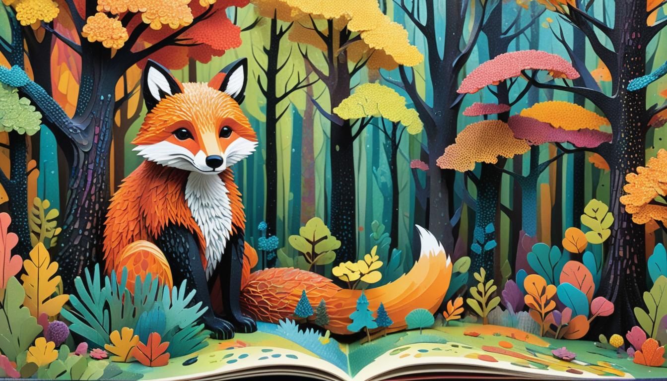 Whimsical Forest Pop-Up Book in Abstract Style