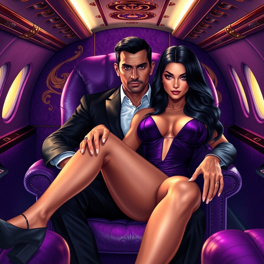 Sultry Nighttime Scene on Private Airplane in Luxurious Styl...