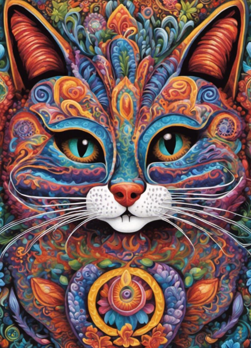 Detailed Cat in Vivid Alebrije Style