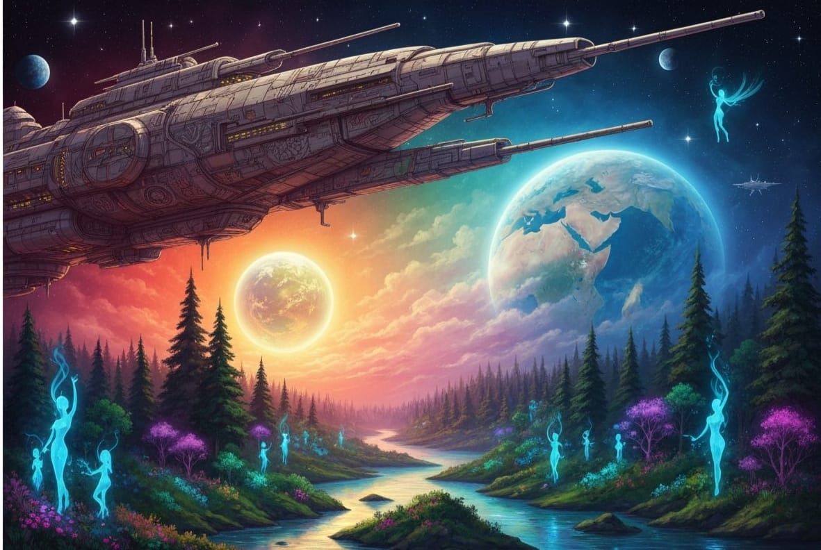 Spaceship Crash: Calligraphic Art in Psychedelic Style