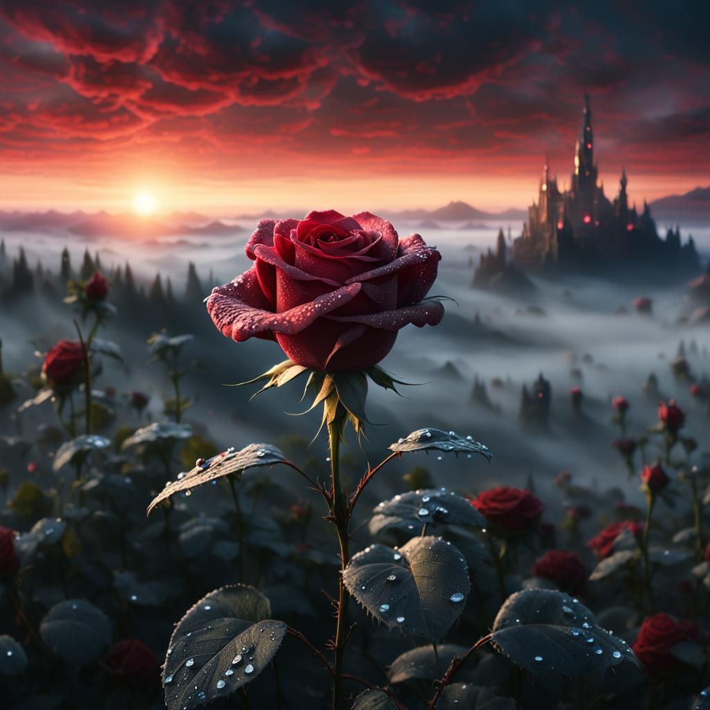 Crimson Rose in Radiant Twilight