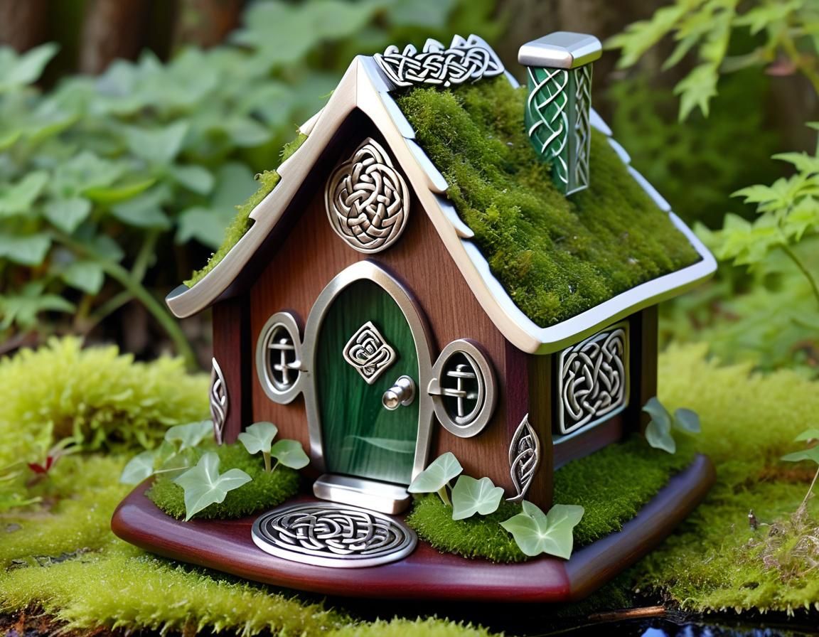 Inlaid Jade Fairy House with Celtic Knotwork