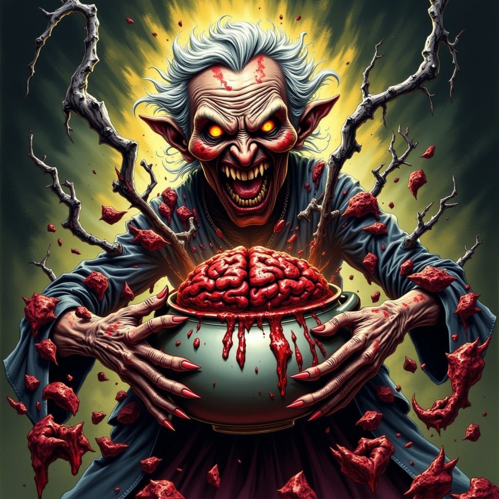 Grotesque Granny in a Fever Dream of Dark Surrealism