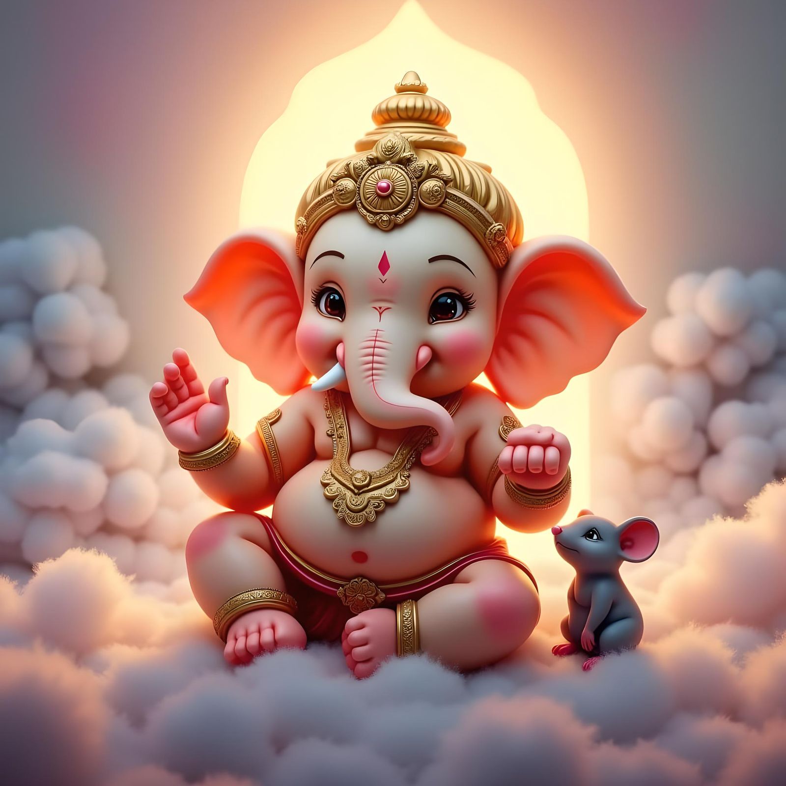 Radiant Baby Ganesha Idol in Gold and Pastel Colors