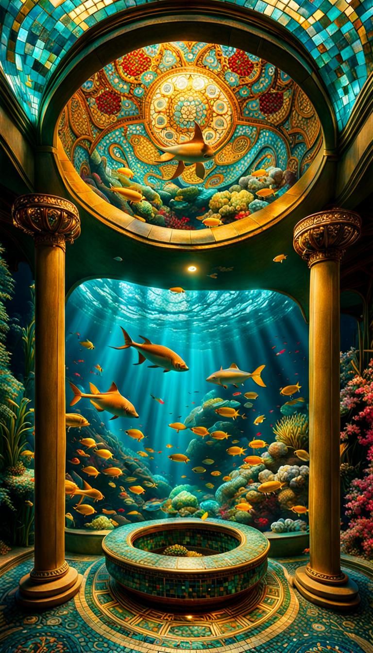 Underwater Mosaic Courtyard in Art Nouveau Style