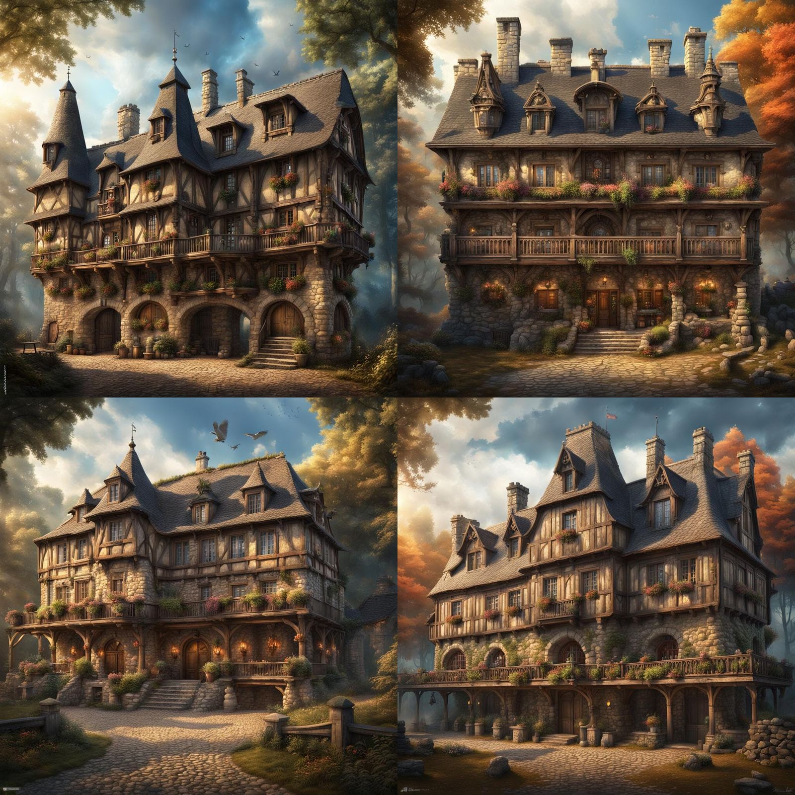French Inn Surrounded by Forest: Digital Matte Painting