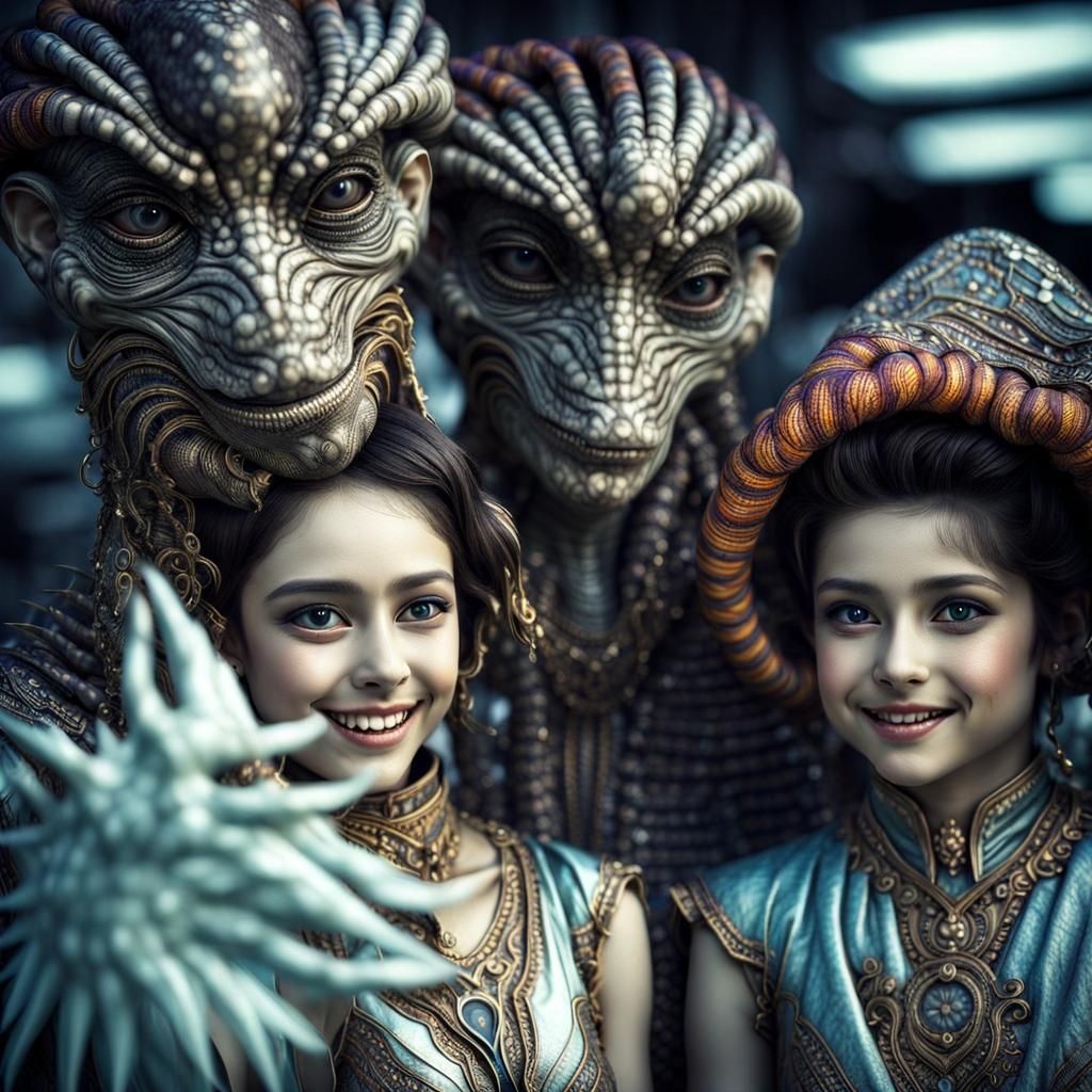 Photorealistic Aliens Displaying Varied Emotions