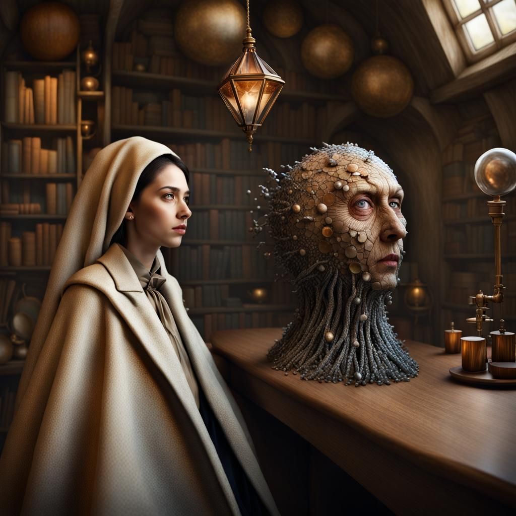 Magical Realism Portrait in Alabaster and Gold