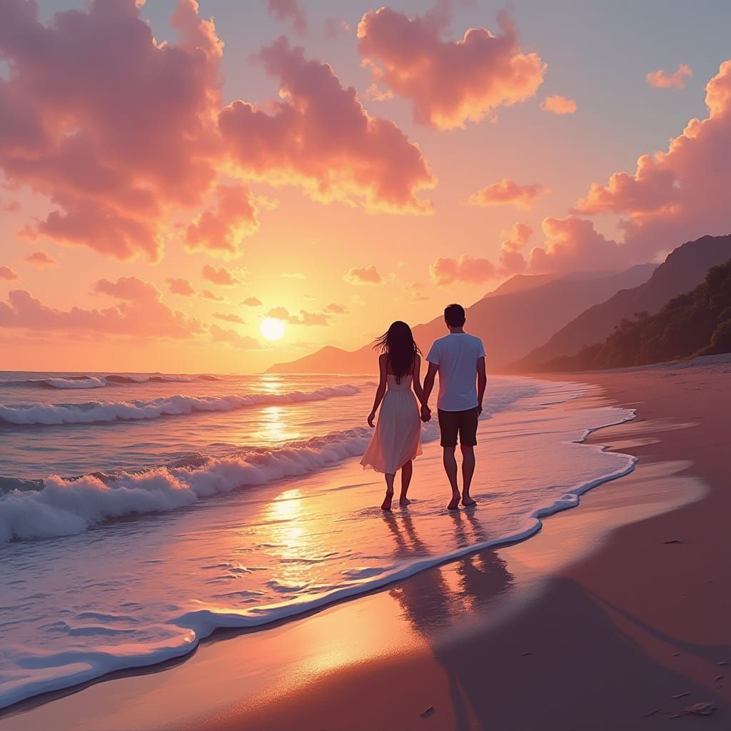 Romantic Beach Sunset Walk in Warm Colors