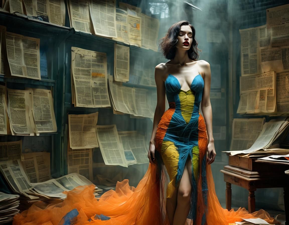 Papercut Style Woman with Red Lips and Long Legs