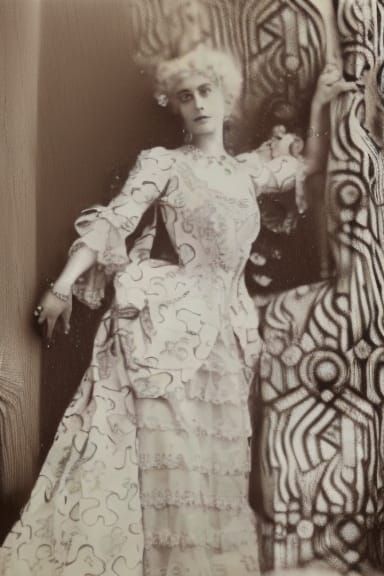 Art Nouveau Woman in Vintage Black and White Photo