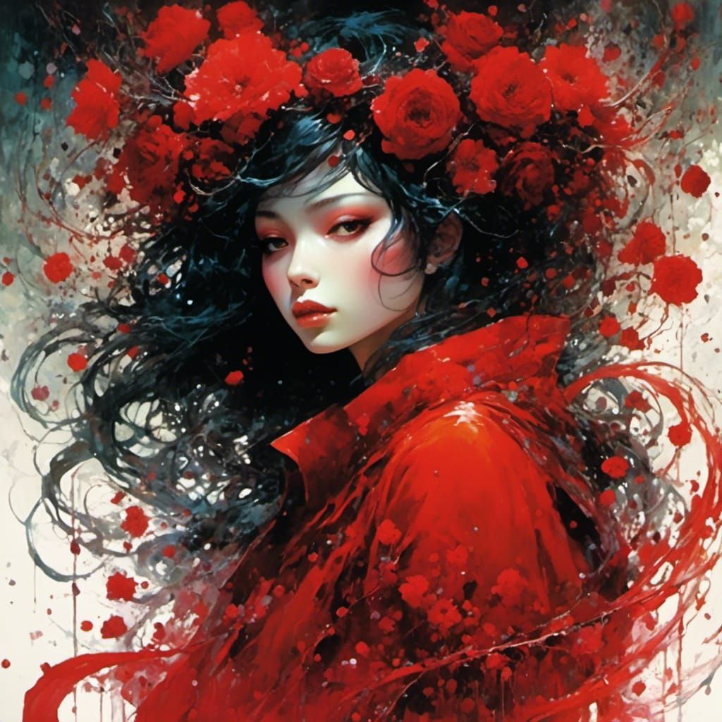 Woman in Red, Graphic Novel Style