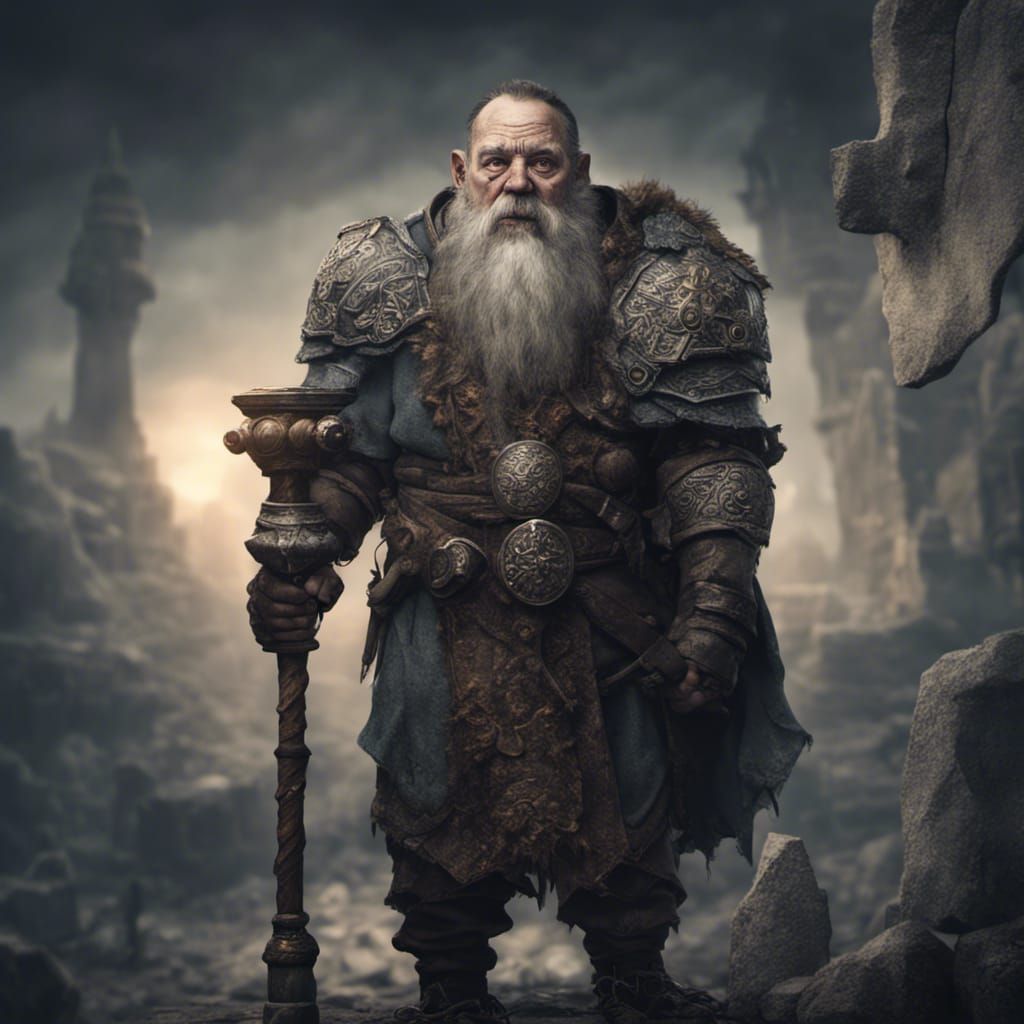 Haunted Dwarf Cleric Portrait in Hyperrealistic Style