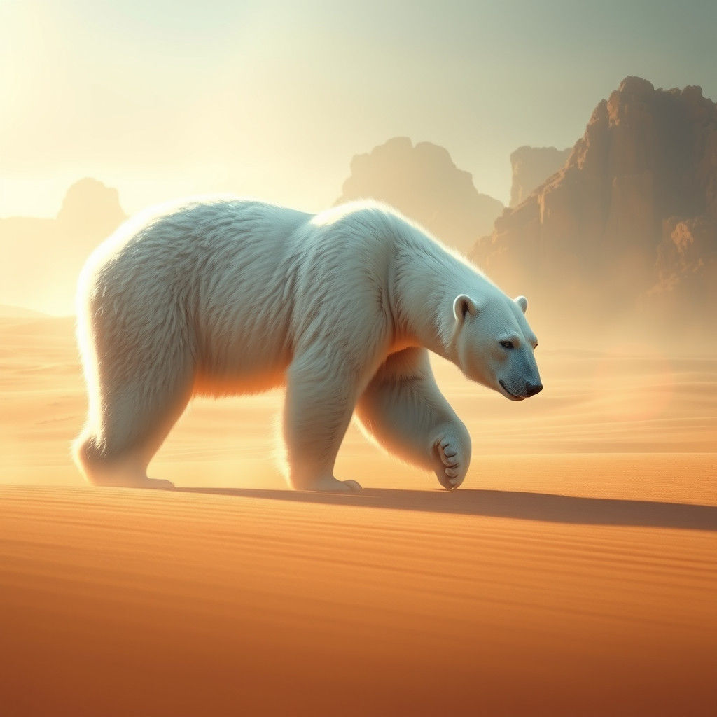 Polar Bear in Desert, Surreal Dreamscape