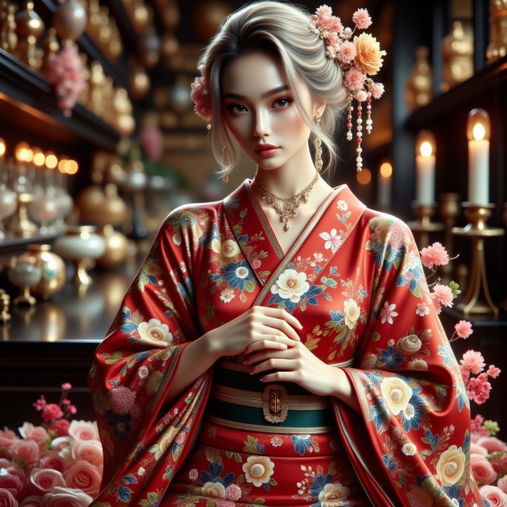 Glamorous Woman in a Stunning Kimono