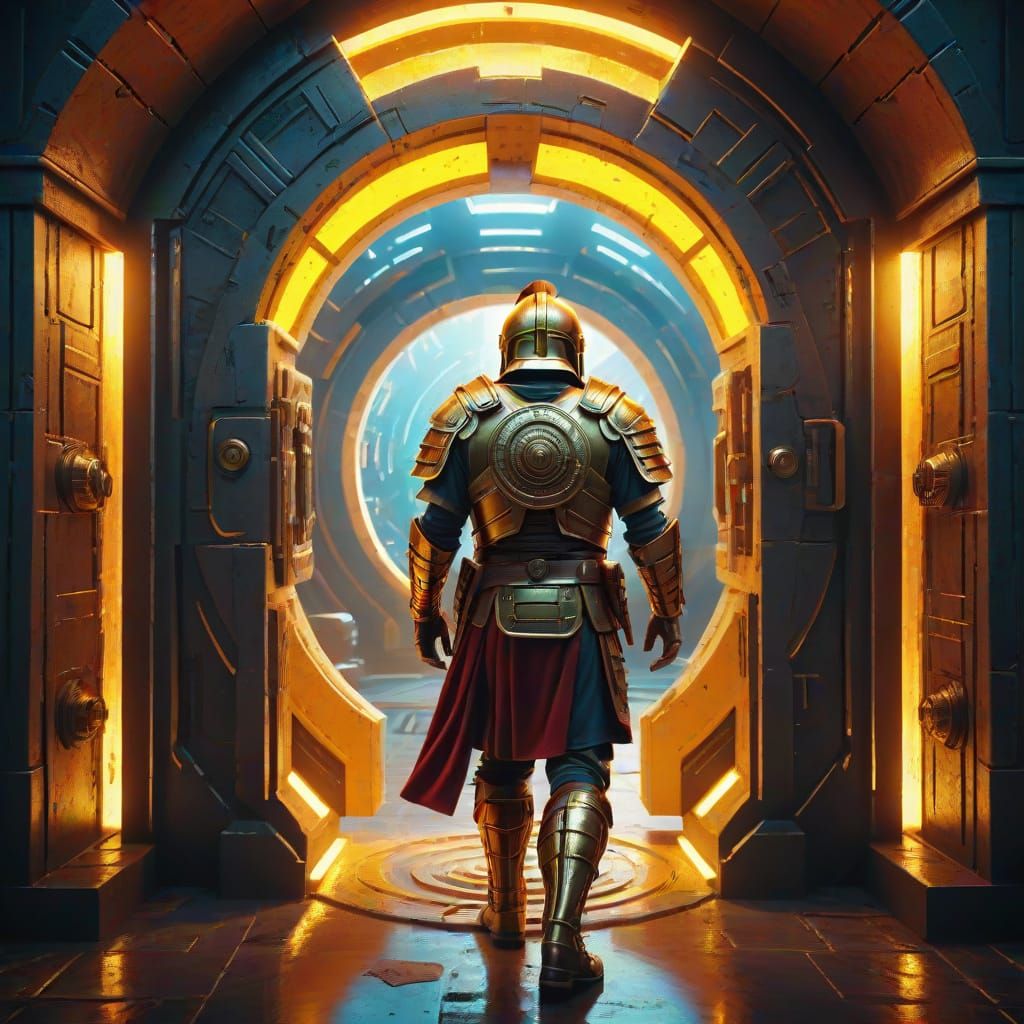 Roman Legionary Enters Futuristic Lab Through Portal