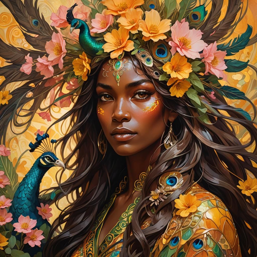 Dragon Peacock Woman in Abstract Expressionism Style