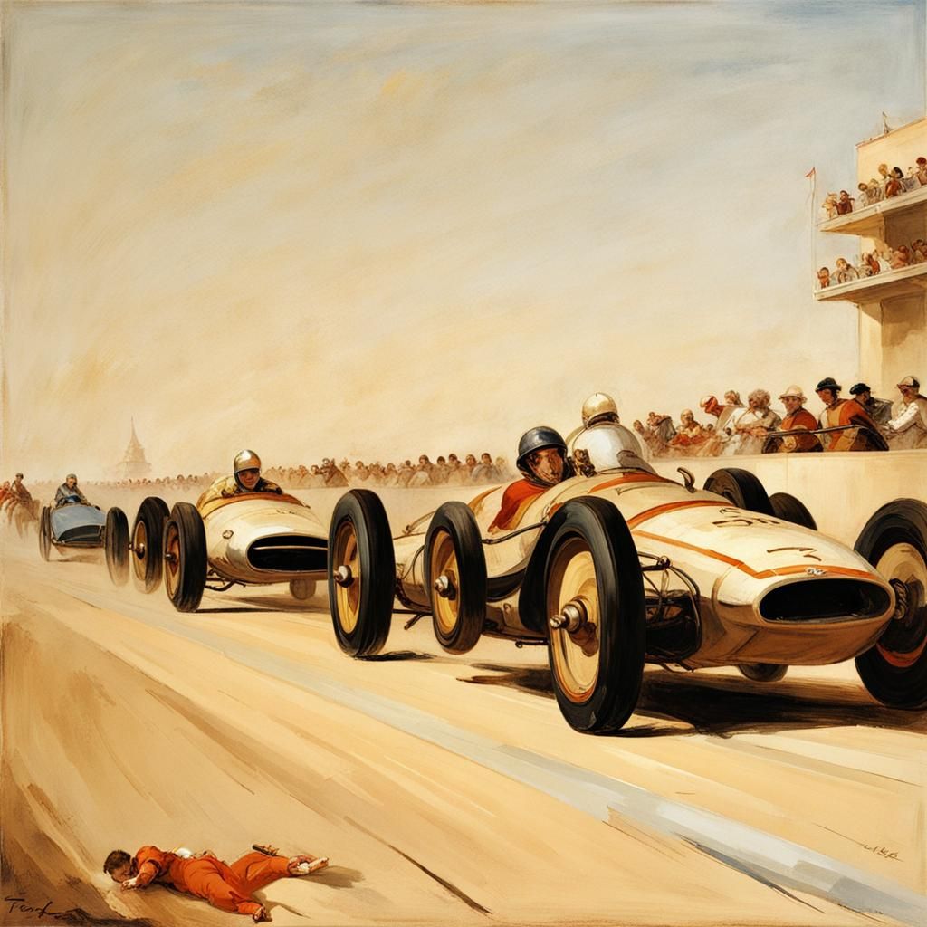 Cars Racing: A Rococo-Inspired Composition