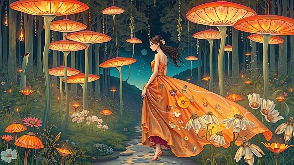 Sunset Woman in Enchanted Forest, Digital Art