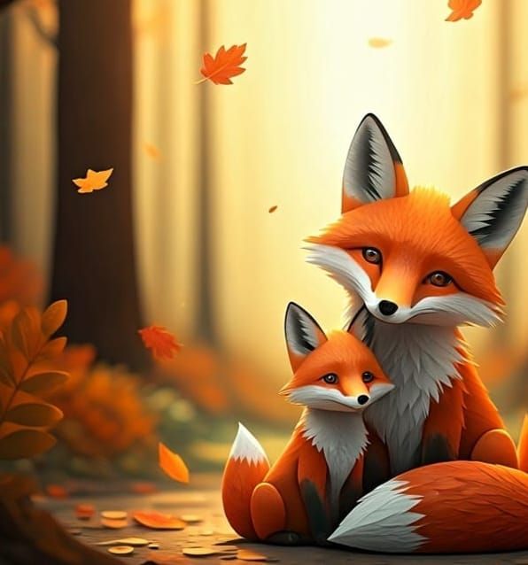 Fox Family in Autumnal Origami Papercraft