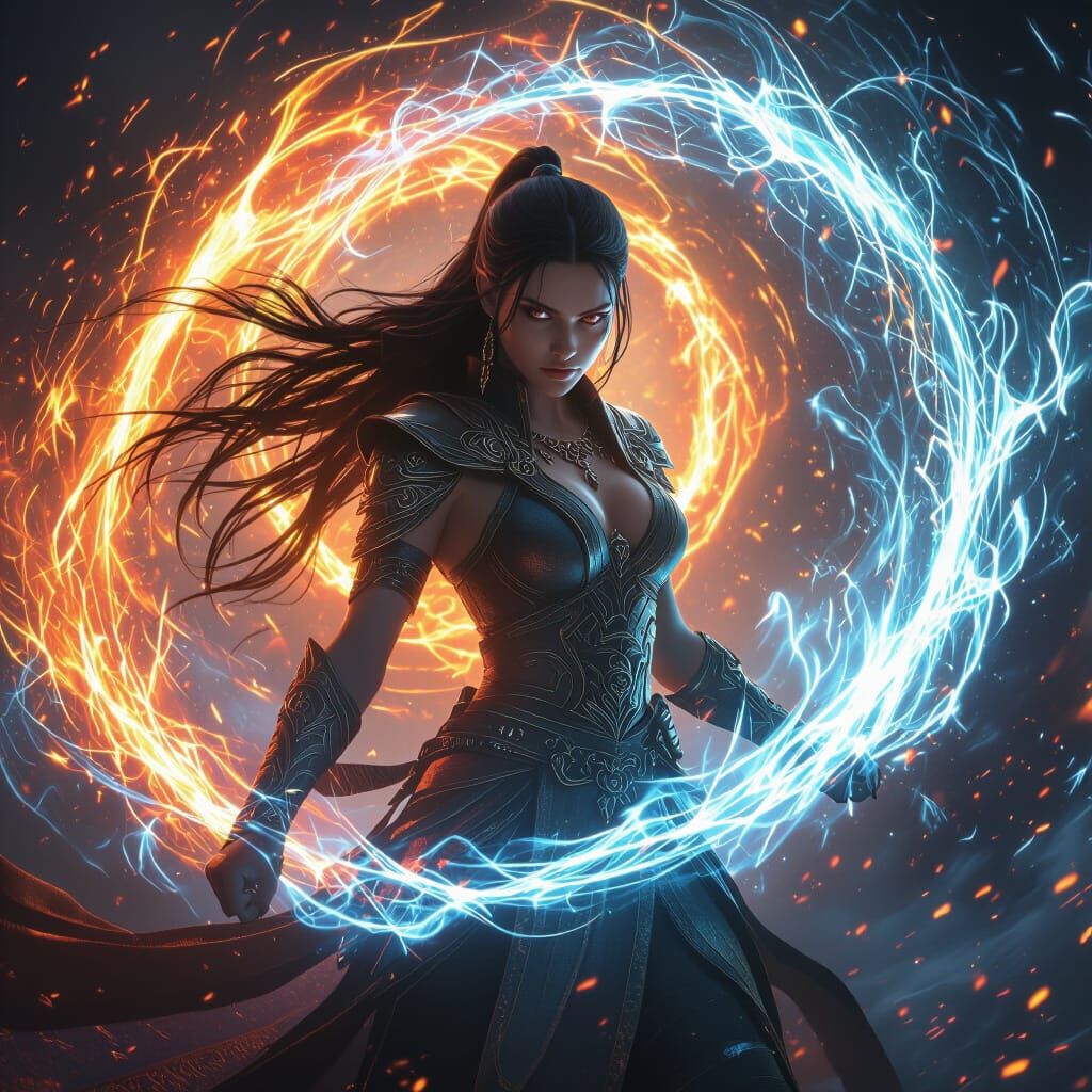 Powerful Woman Surrounded by Magic Energy