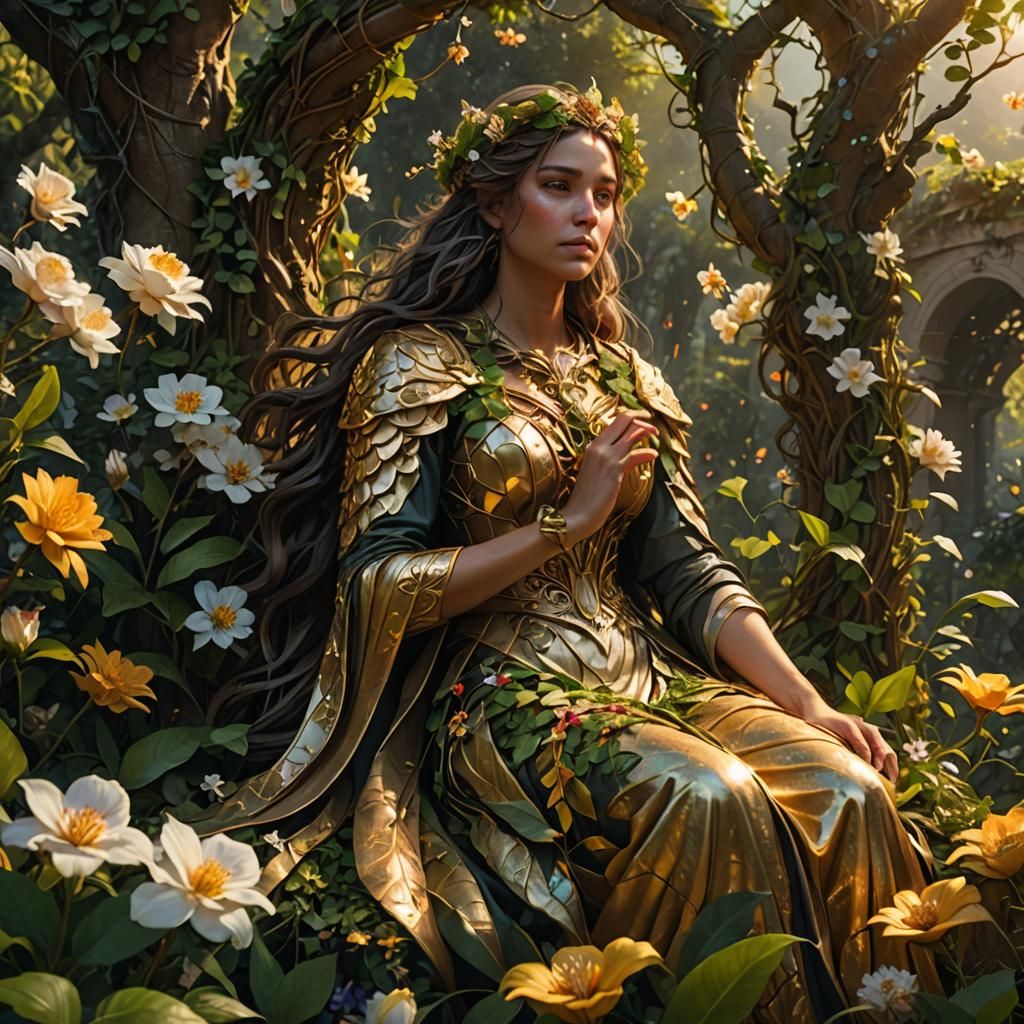 Fantasy Goddess Creating Life: Digital Art in Golden Hour