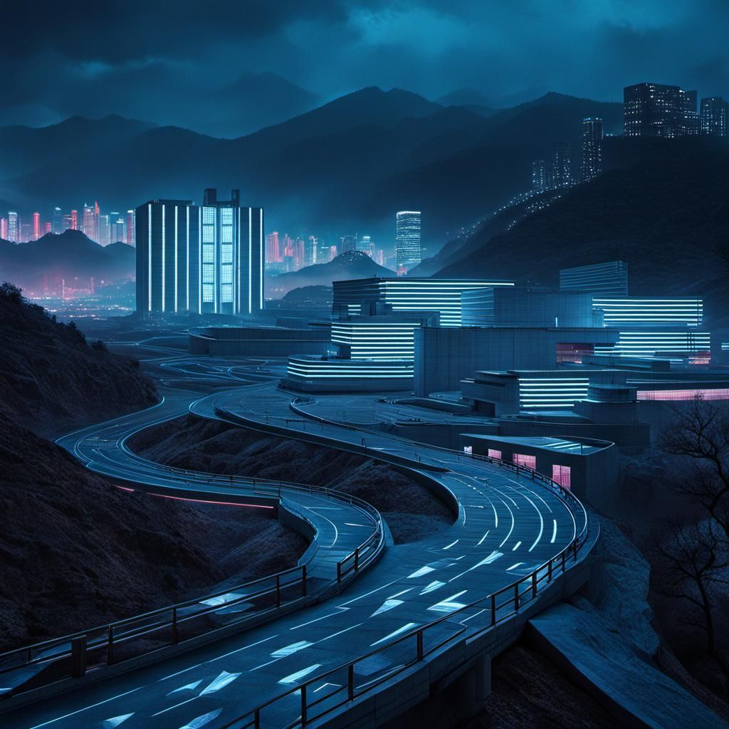 South Korean Ambiguous Landscape in Brutalist Matte Painting